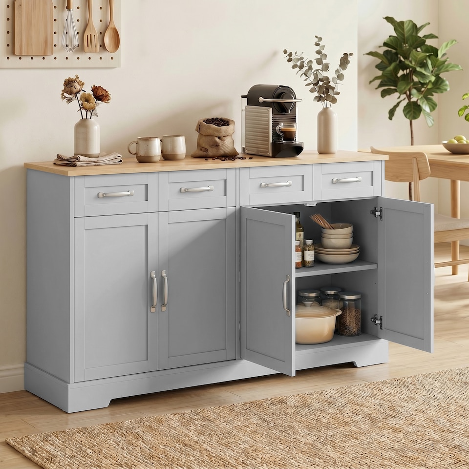 image 1 of HOMCOM Sideboard with 4 Drawers, 4 Doors and 2 Adjustable Shelves, Grey