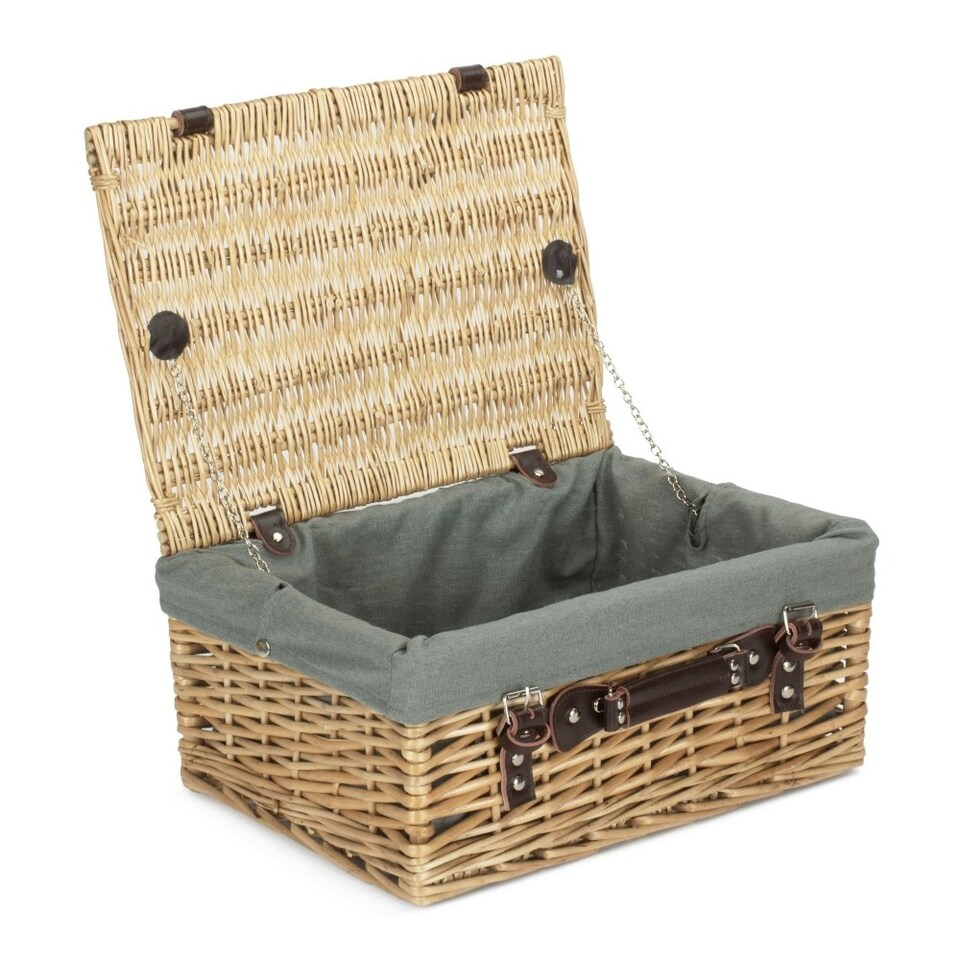 image 1 of 40cm Buff Wicker Picnic Basket with Lining | Grey | Grey | One Size