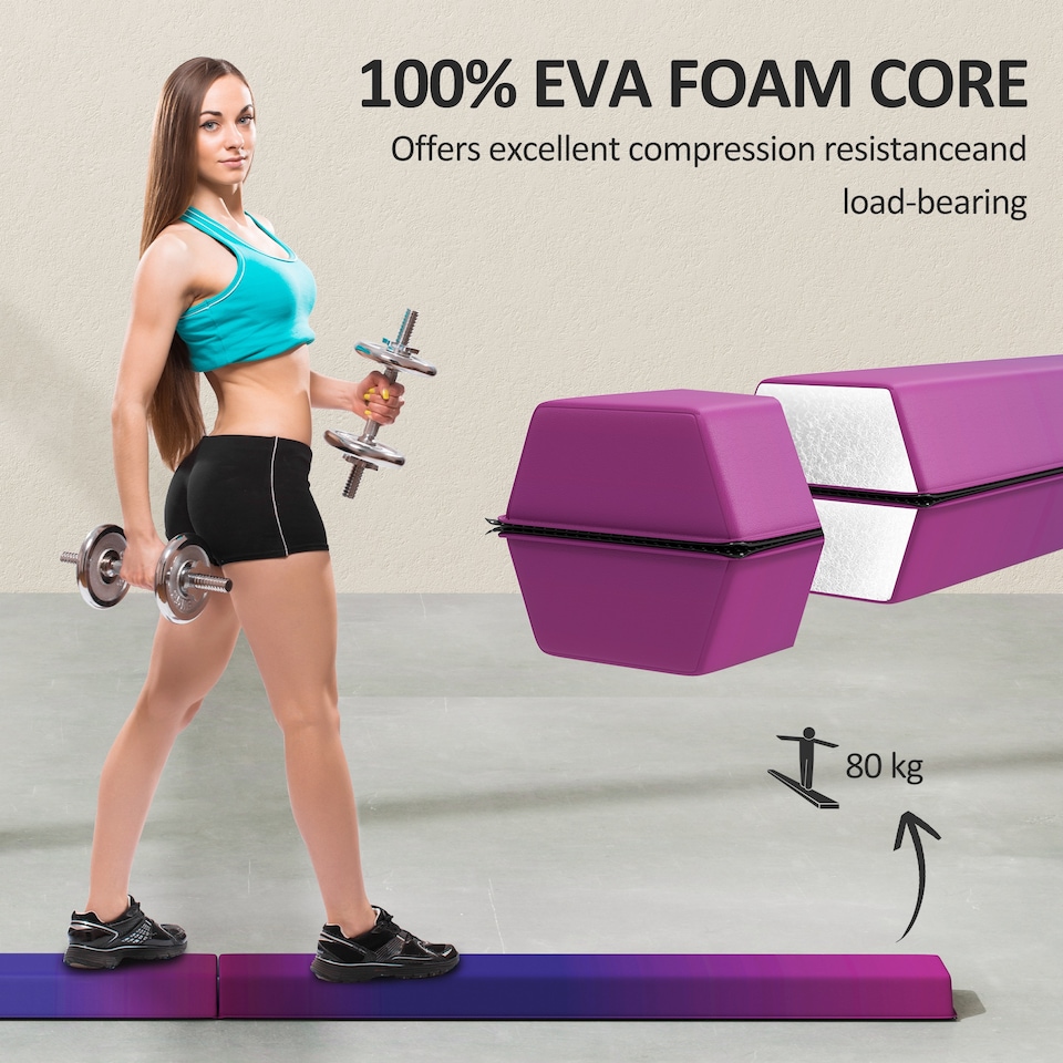 image 1 of SPORTNOW 7.7FT Folding Gymnastics Balance Beam with Anti-Slip Base, Blue