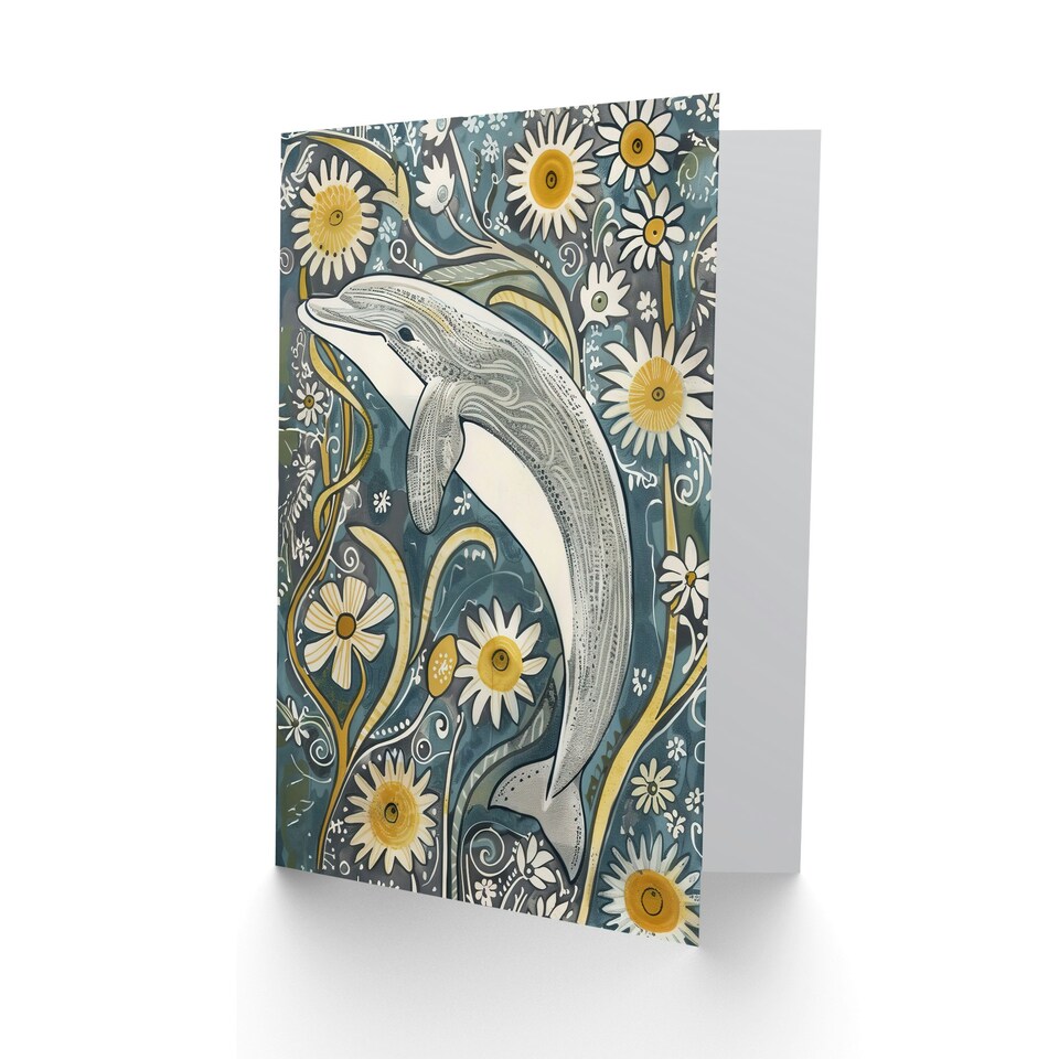 image 1 of Daisy Wildflowers Quirky Floral Dolphin Him Her Birthday Card