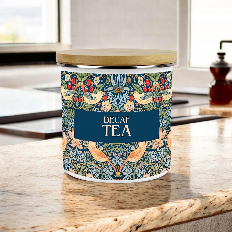image 1 of Blue Strawberry Thief Large Decaf Tea Canister