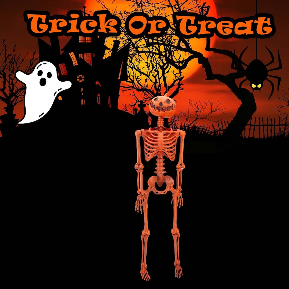 image 1 of PMS Halloween Hanging Pumpkin Skeleton, Orange