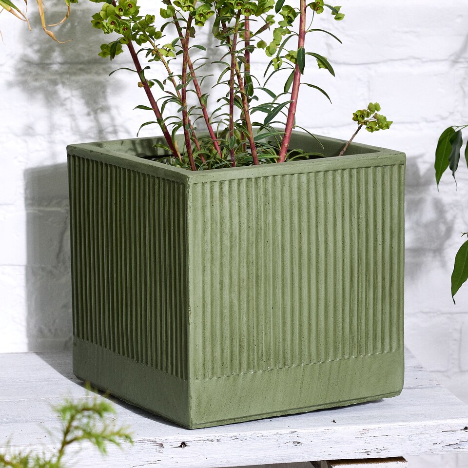 image 1 of Dibor Small Fibre Clay Outdoor Garden Planter – Sage Green