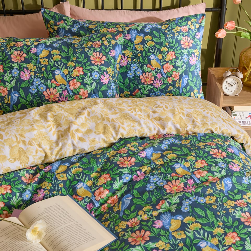 image 1 of Furn Emerie Floral Reversible Duvet Cover Set | Blue | Navy