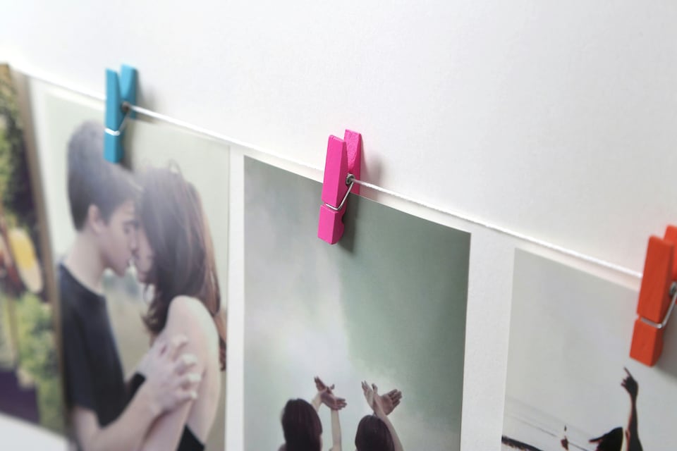image 1 of Deep Red 10 Peg Washing Line Photo Frame,Picture Display Frame,Glass Covered Image Holder,Collage Frame | Red | One Size