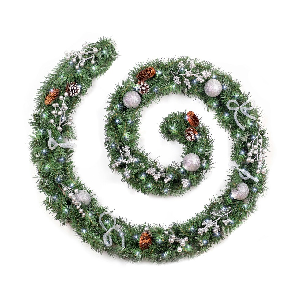 Best Artificial 9ft / 270cm Decorated Frozen Christmas Garland with Realistic Ice Crystals with 80 Bright White Battery lights