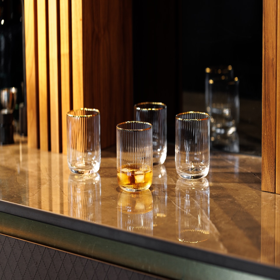 image 1 of Mikasa Tumbler Glasses Set Clear Ridged Crystal 380ml Set of 4