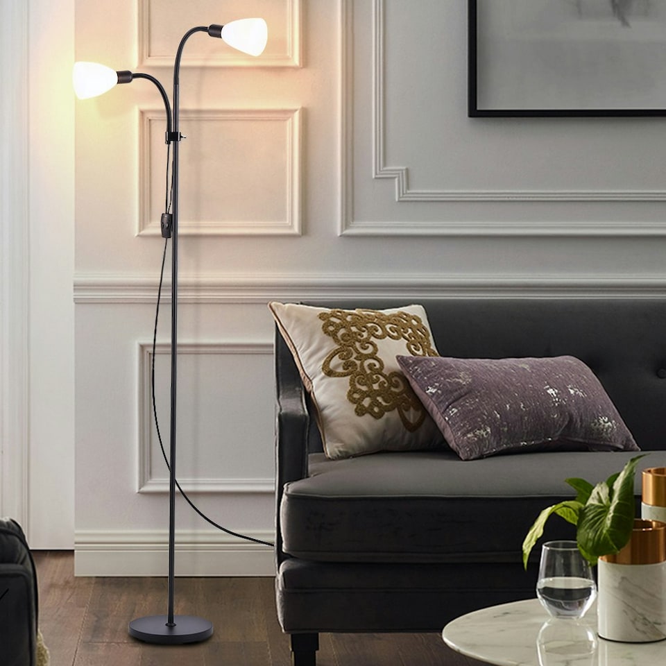 image 1 of Living and Home Modern 2-Head Floor Lamp for Living Room - Black