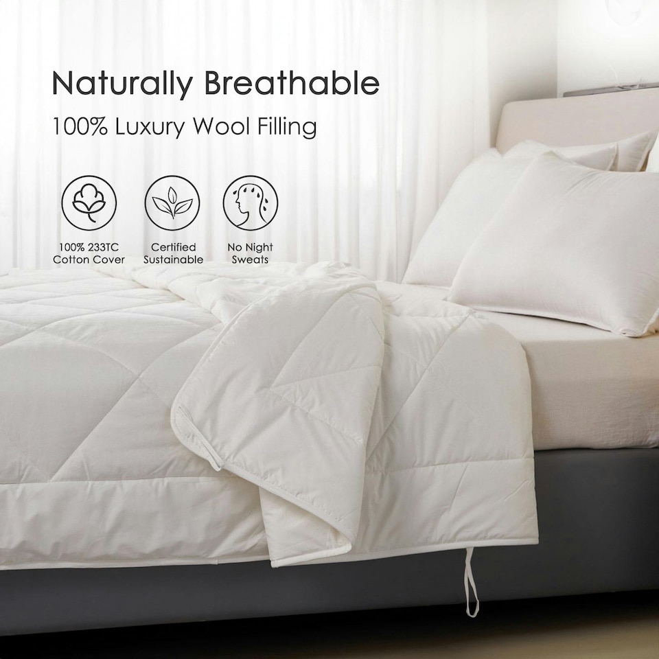 image 1 of Homescapes Australian Wool 400 GSM Heavy Duvet, Double | White | Double