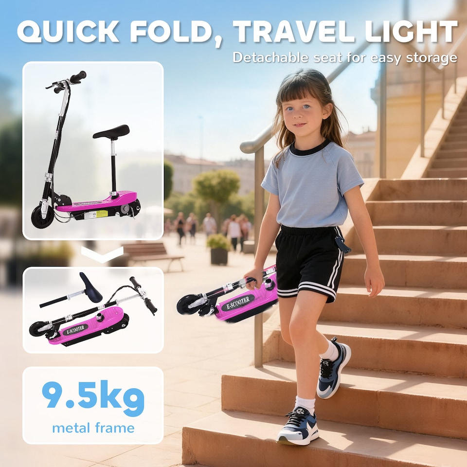 image 1 of HOMCOM Foldable Powered Scooter 120W w Adjustable Seat and Brake | Pink