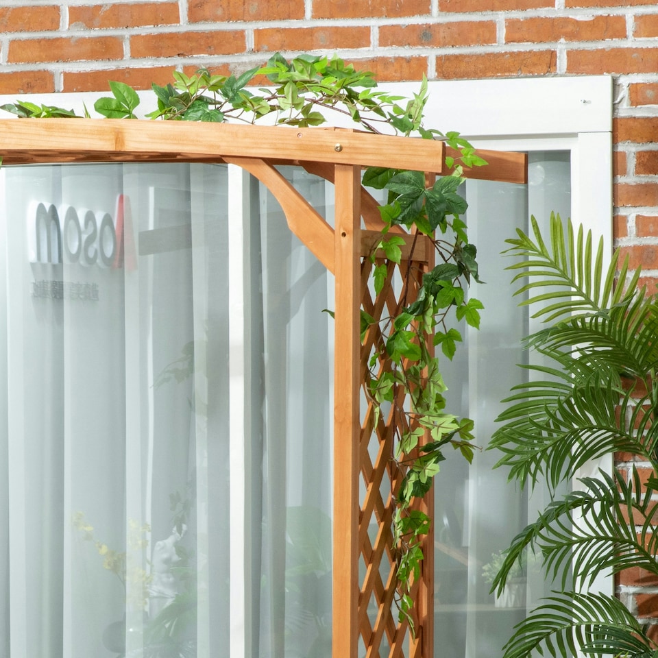image 1 of Outsunny Arch Pergola Garden Bench, Wooden Garden Arbour with Seat, Brown
