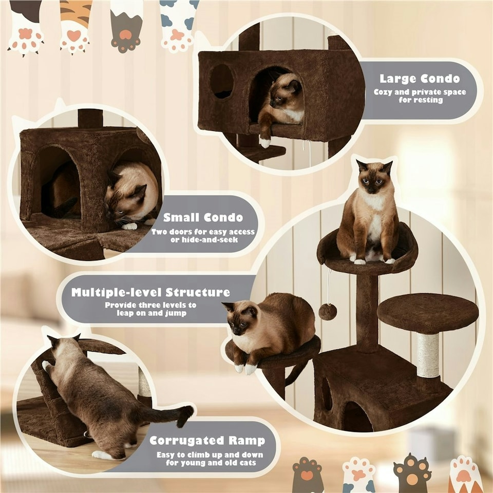 image 1 of Yaheetech 137cm Tall Cat Tree with Scratching Posts Brown