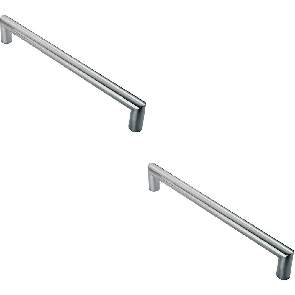 Loops 2x Mitred Round Bar Pull Handle 106 x 10mm 96mm Fixing Centres Satin Steel in Metallics