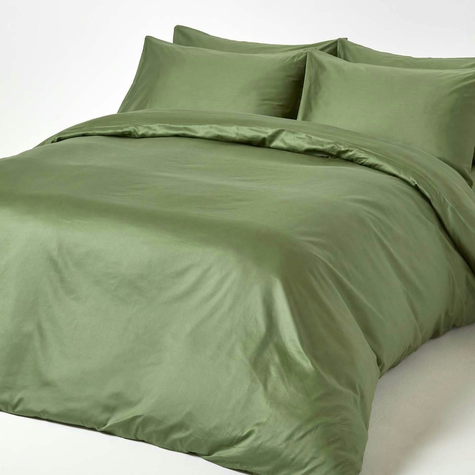 image 1 of Homescapes Moss Green Organic Cotton Deep Fitted Sheet 18 inch 400 Thread count, Super King Green | Super King