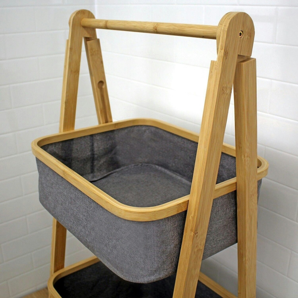 image 1 of Showerdrape Cotswold Grey 2 Tier Bathroom Storage Basket Ladder 990 x 440mm