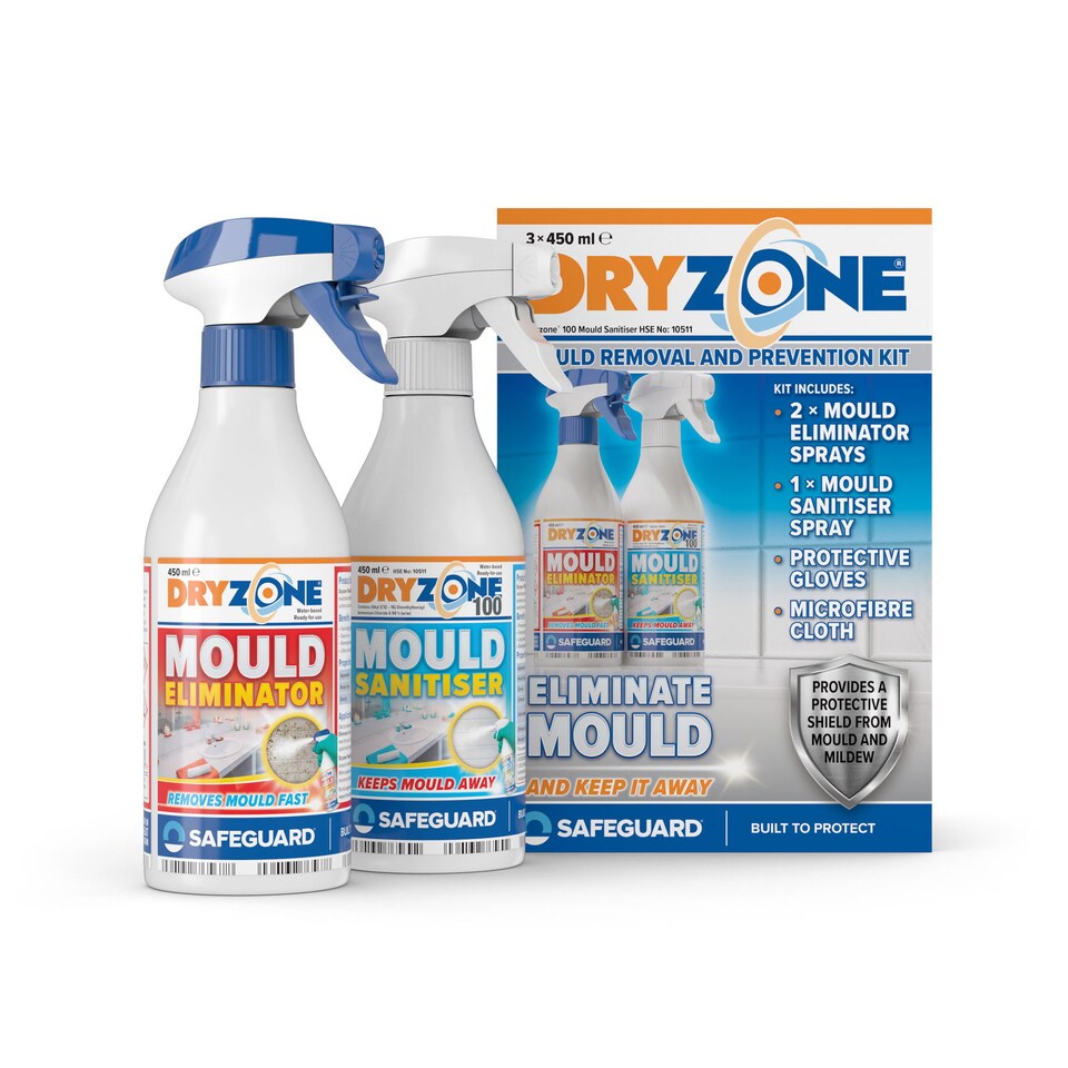 image 1 of Dryzone Mould Remover Prevention Kit (3 x 450ml Spray) - Fast-Acting Black Mould Remover on Bathroom, Walls, Ceilings and Others