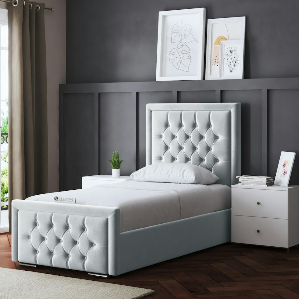 image 1 of Allegra Divan Bed with Upholstered Headboard - Silver - Single / 3ft