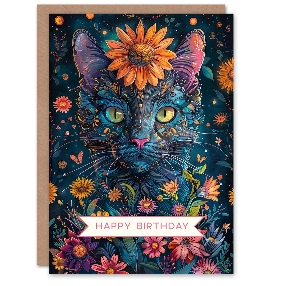image 1 of Cat Lover Garden Queen Floral Design Woman Her Birthday Card