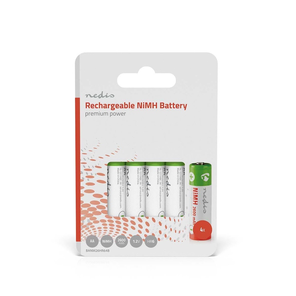 image 1 of Nedis 4 Pack AA 1.2V Rechargeable NiMH Battery - 2600 mAh