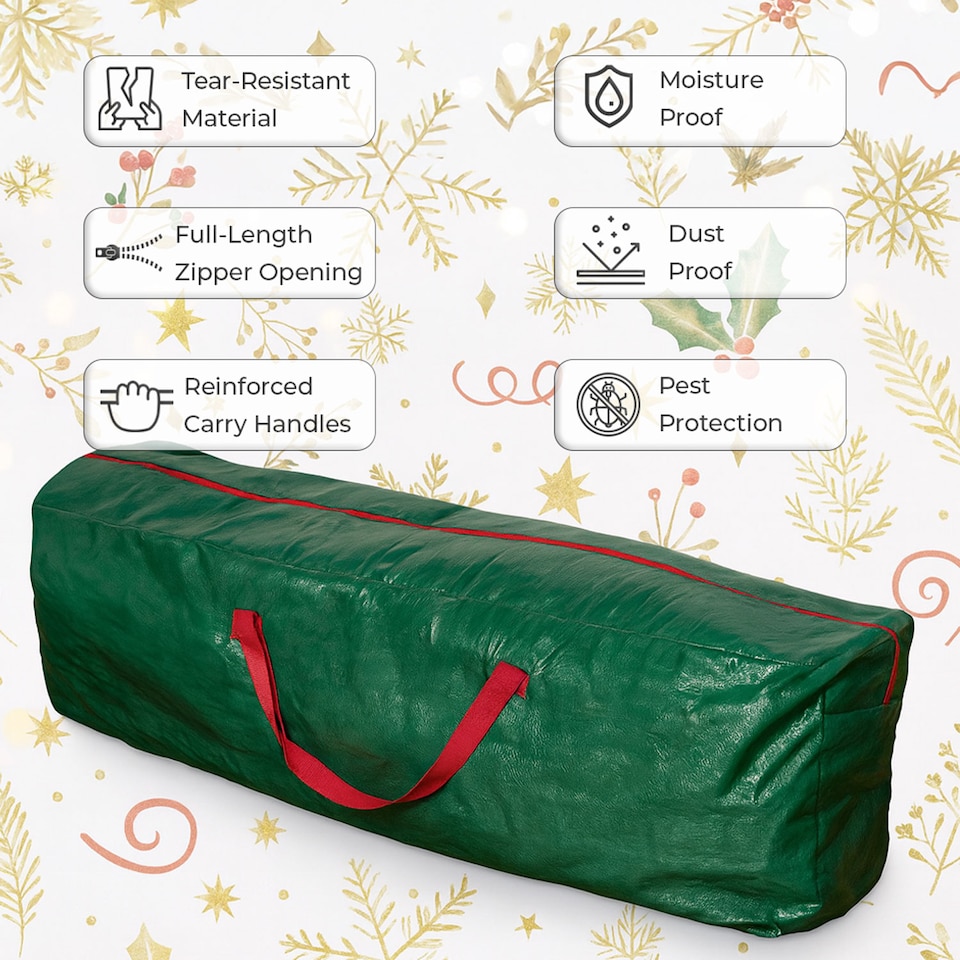 image 1 of Neo Christmas Tree Storage Bag for Artificial Trees Up to 9ft Heavy Duty Full Zip Strong Handles Durable Material 120cm Long Decoration | Green | Green | 120 x 25 x 43cm | 1