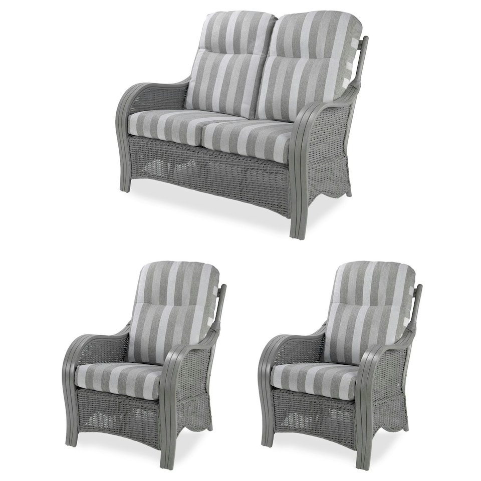 image 1 of Desser Turin Grey Rattan 2 Seater Sofa Set in Duke Grey Stripe - Conservatory Sofa Suite