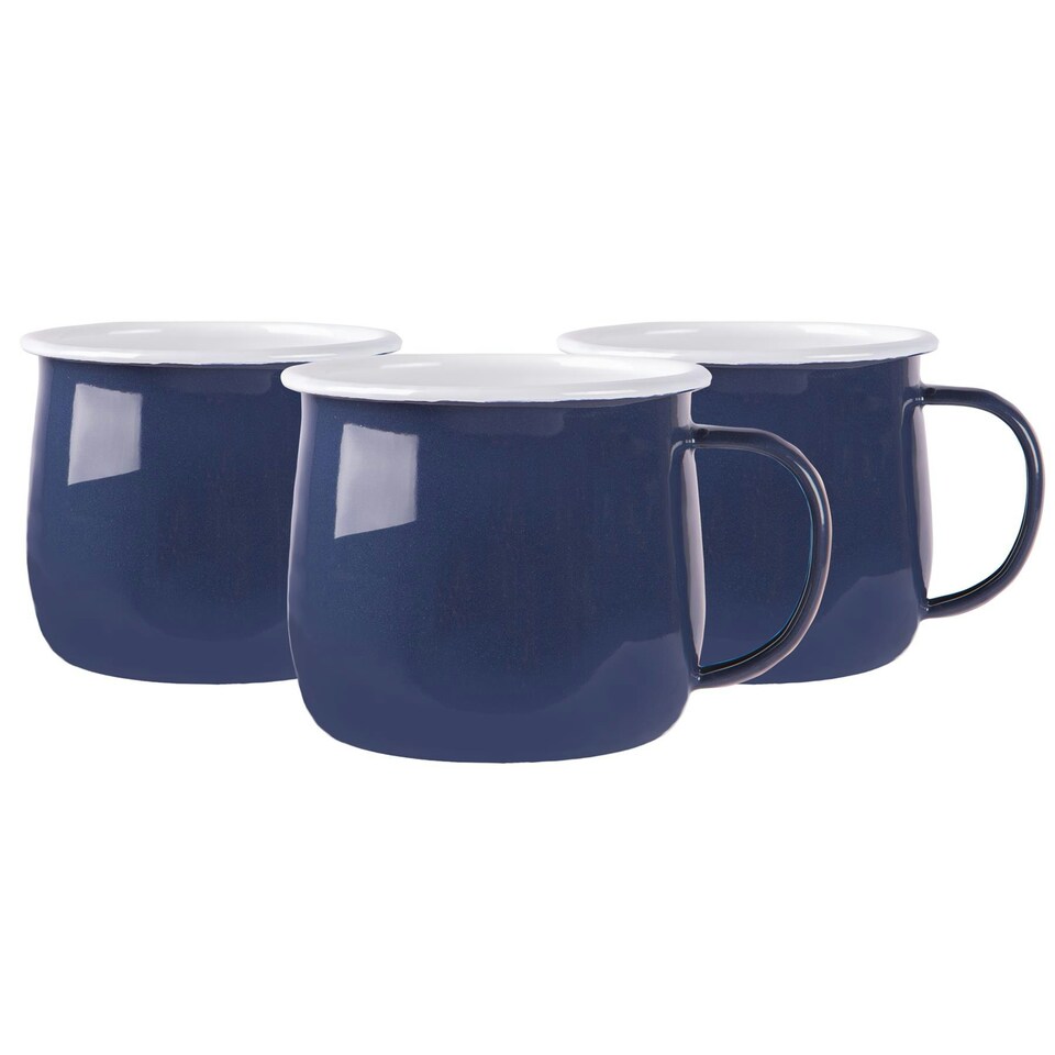 image 1 of Argon Tableware Coloured Enamel Belly Mugs - 375ml - Navy - Pack of 6 Blue