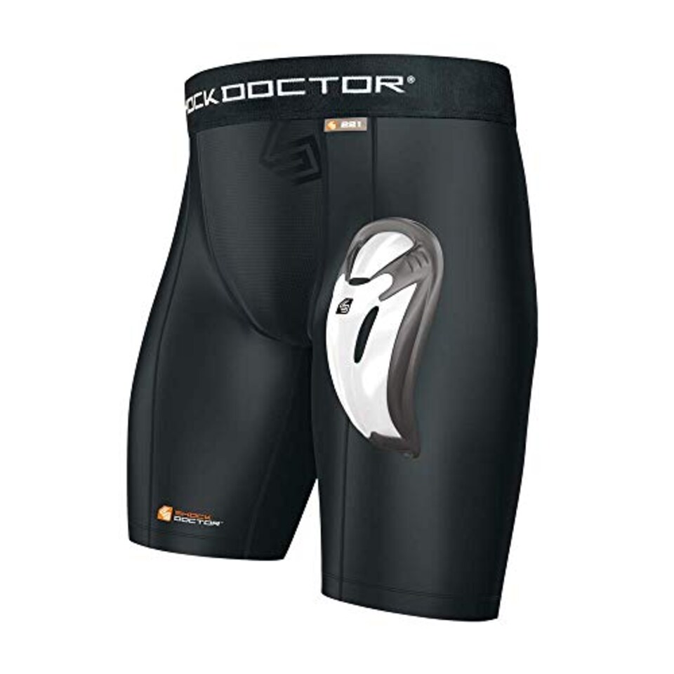 image 1 of Shock Doctor 221 Short Compression With Bioflex Cup - Athletic Support With Comfort And Compression For Maximum Range Of Motion - Adult (One Pair Shorts & Athletic Cup) Black