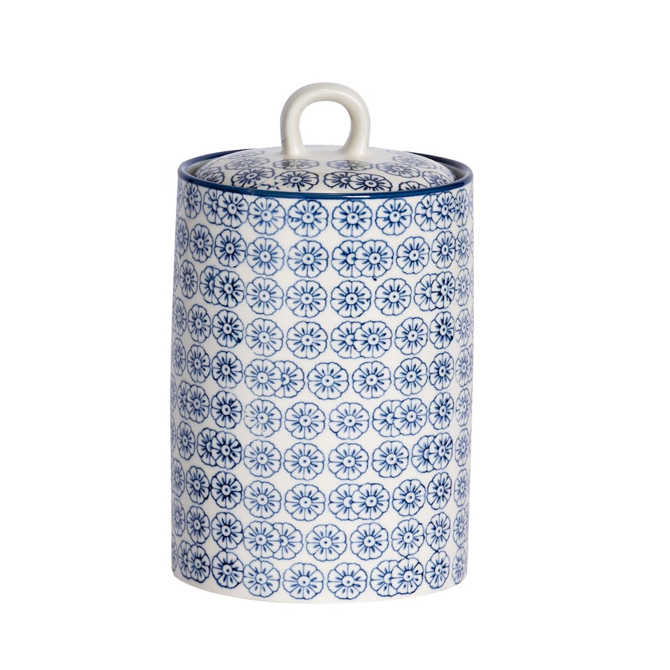 image 1 of Nicola Spring Hand-Printed Kitchen Canister - 1 Litre - Navy