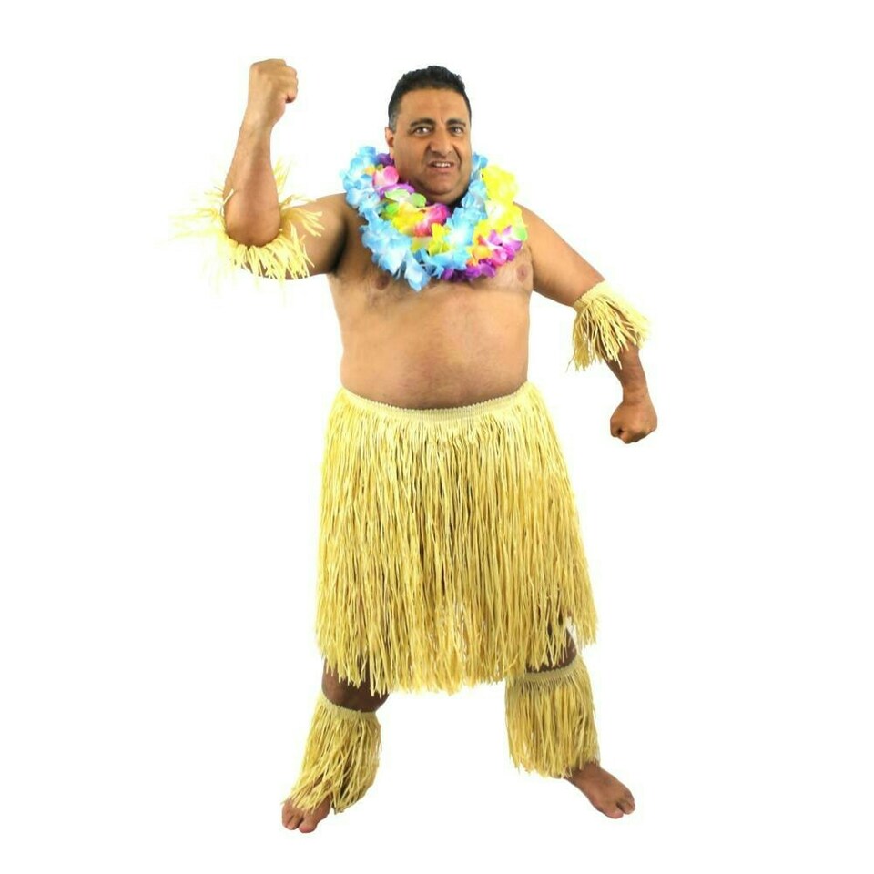 image 1 of Men's Zulu Hawaiian Fancy Dress Set – Grass Skirt & Cuffs | Multi | One Size