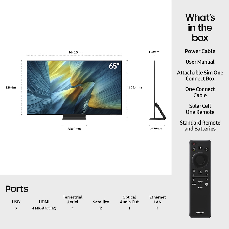 image 1 of Samsung QE65S95FATXXU TV 165.1 cm (65") 4K Ultra HD Smart TV Wi-Fi Black