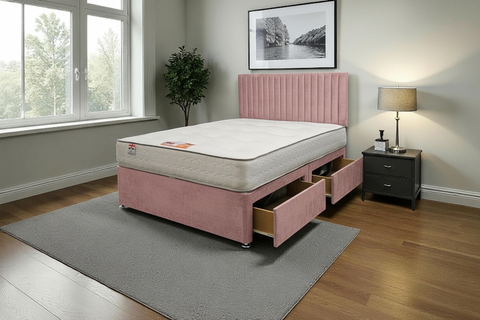 image 1 of Emily Plush Velvet Divan Bed Set with Princess Mattress and Headboard