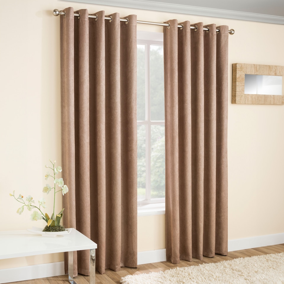 image 1 of Enhanced Living Vogue Latte Natural 90 x 108 inch (229x274cm) Eyelet Thermal Noise reducing Dim Out Curtains (PAIR)