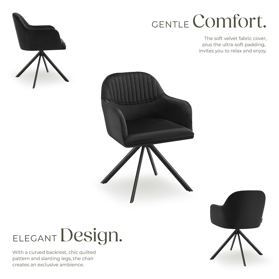 image 1 of Lounge Armchair Living Room Accent Chair 360 Swivel Slim Steel Legs Velvet Fabric - per piece Black | Black/Black