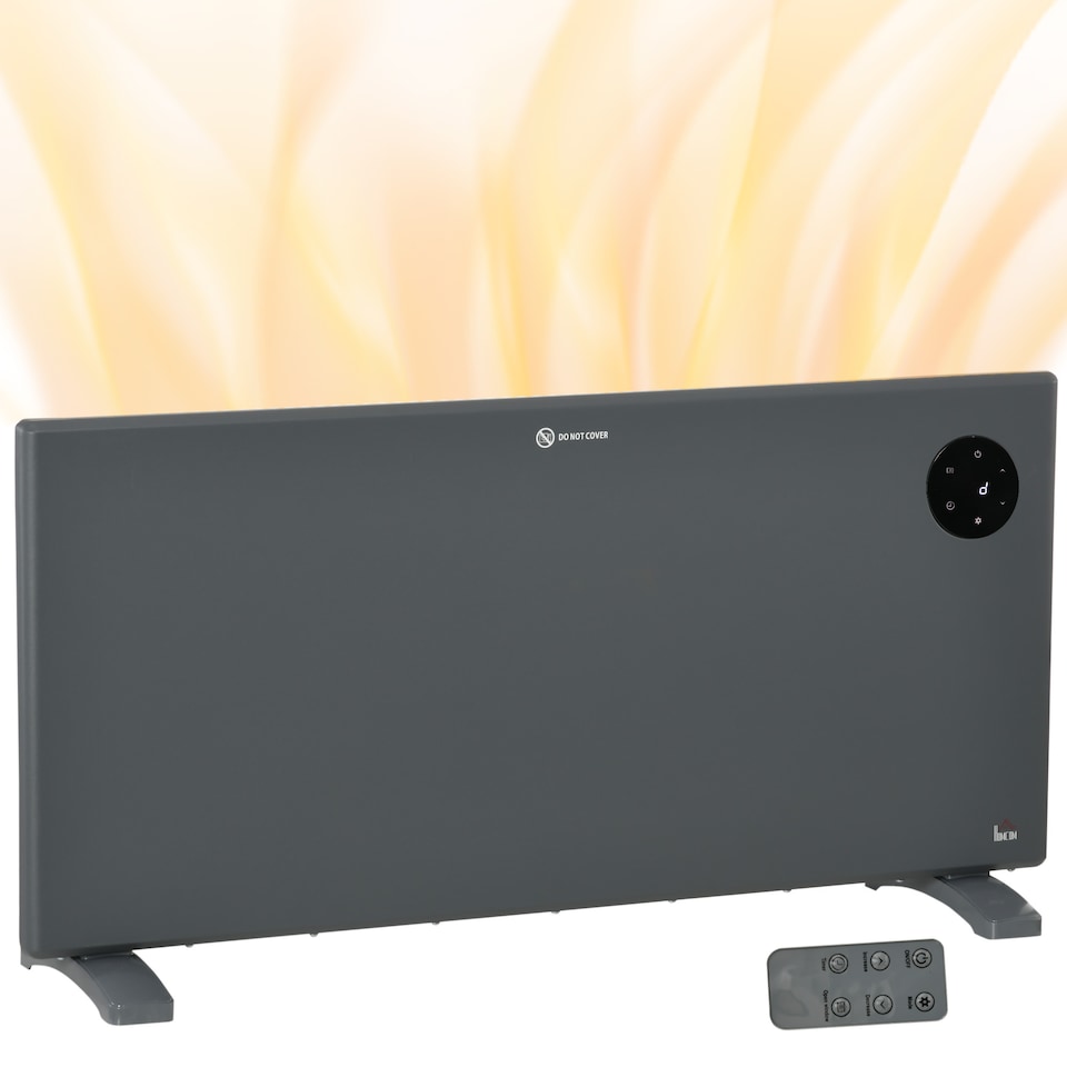 image 1 of HOMCOM 2000W Electric Panel Heater, Freestanding or Wall Mounted, Convector Heater with LED Display, Open Window Detection, Timer, Overheat Protection, Remote Control, Grey