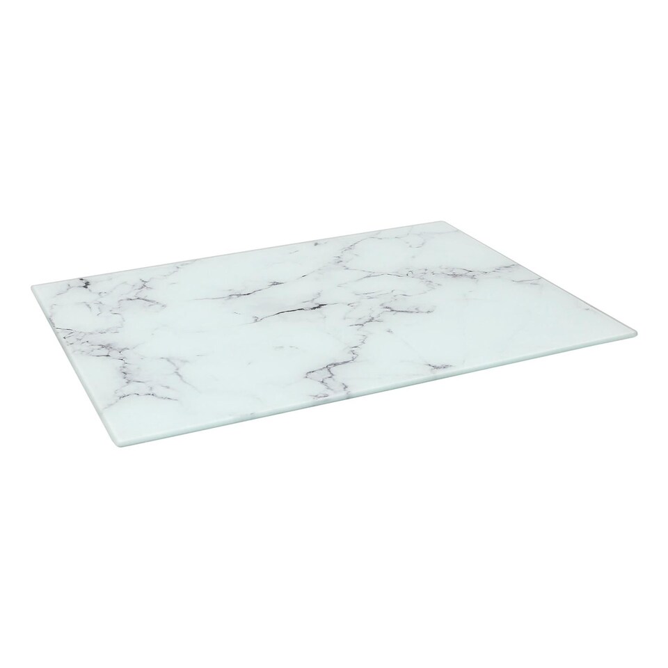 image 1 of Harbour Housewares Rectangle Glass Chopping Board - 40 x 30cm - Marble | White | Marble