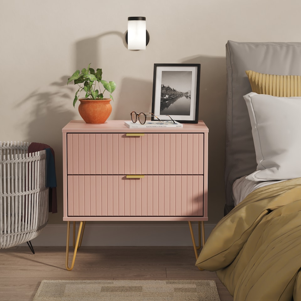 image 1 of Bexley 2 Drawer Wide Bedside Table in Kobe Pink (Ready Assembled) | Pink | Kobe Pink