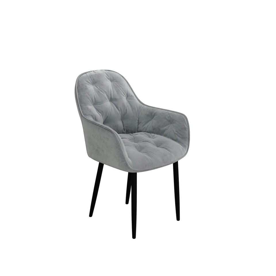 image 1 of Set Of 2 Anika Modern Velvet Dining Chair Padded Seat Metal Legs (Grey)