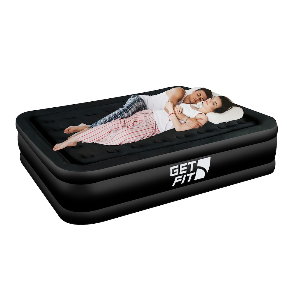 image 1 of Get Fit Air Bed with Built In Electric Pump - Premium King Size - Blow Up Bed with 2 x Free Pillows - Elevated Inflatable Air Mattress for Camping - Black Mono