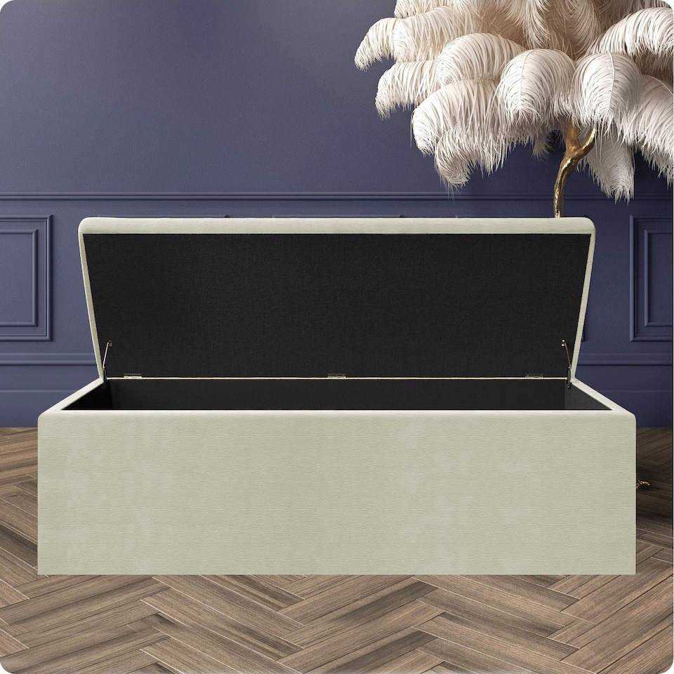 image 1 of 120cm Large Plain Safar Storage Ottoman Box, Cream Naples Upholstered Deep Storage Ottoman End of Bed Bench