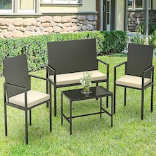 Rattantree Rattan Garden Furniture Set 4 Piece Patio Sofa Set Black
