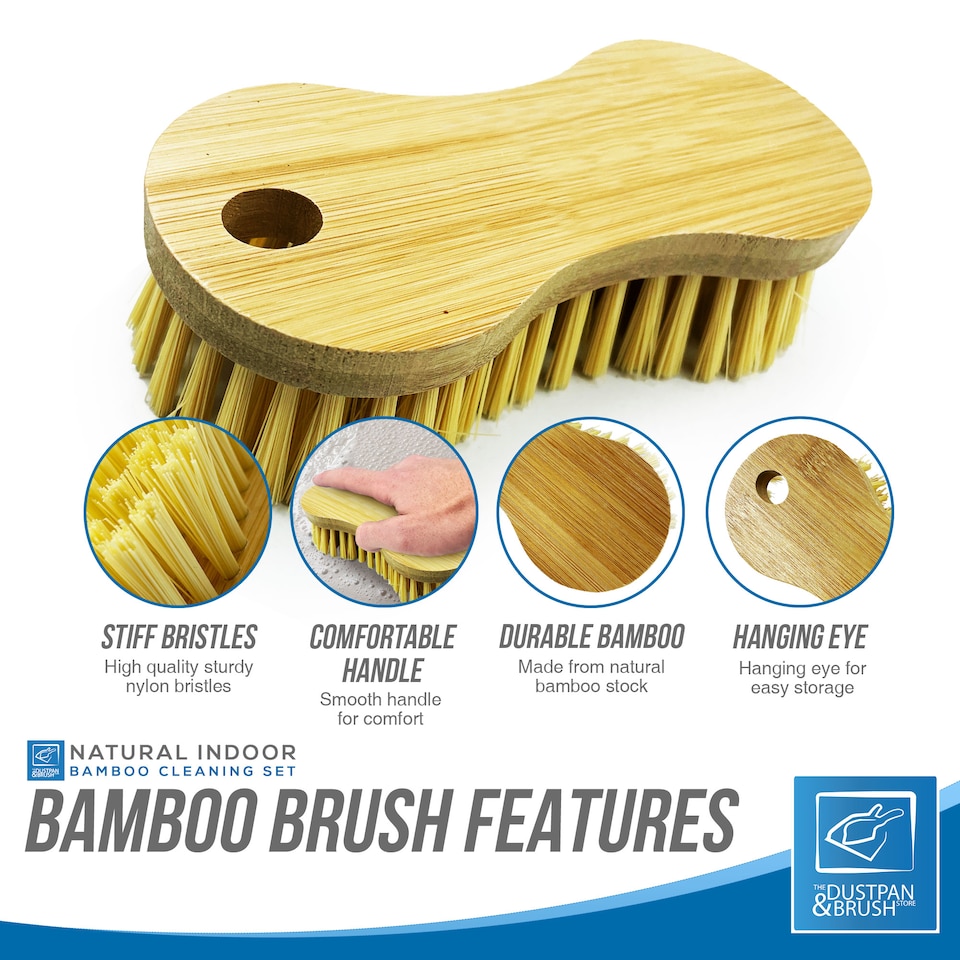 image 1 of Bamboo Stiff Scrubbing Brush Heavy Duty Hand Scrub Brush Set for Tiles & Carpets - Pack of 3