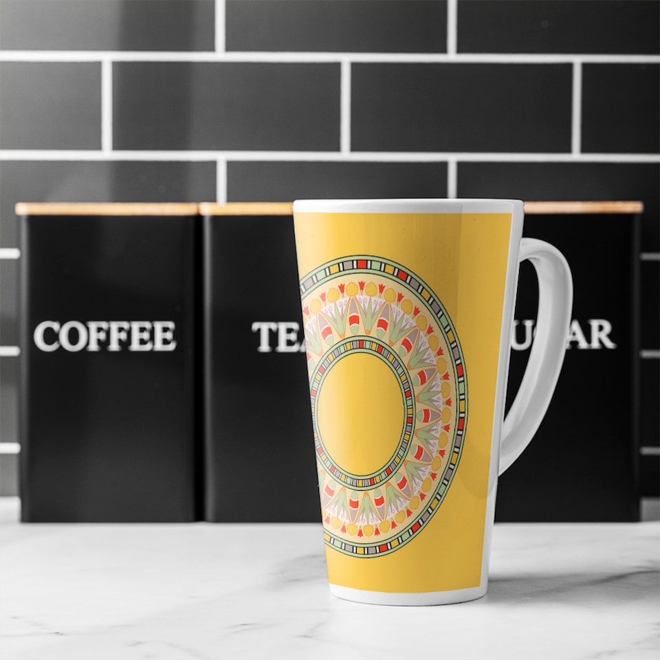 image 1 of Orange Circle Ornament Round Frame Latte Mug