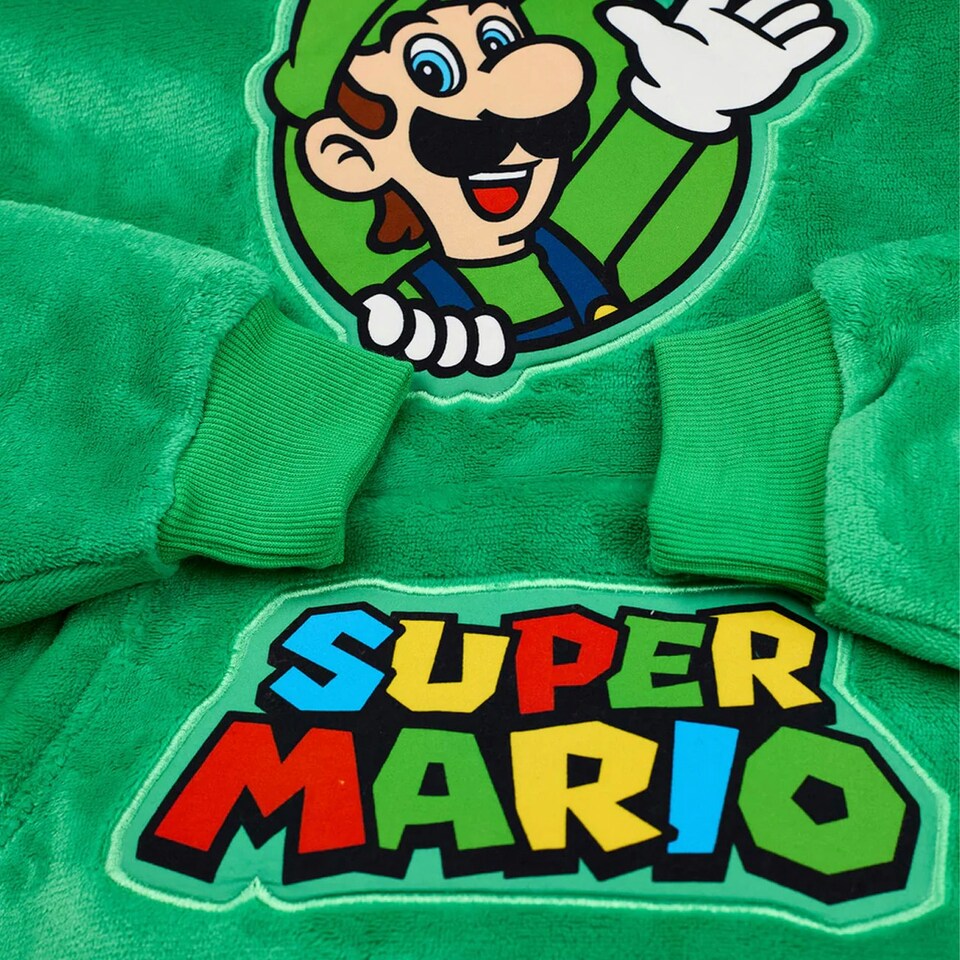image 1 of Super Mario Boys Luigi Blanket Hoodie - Green - 6-8 Years