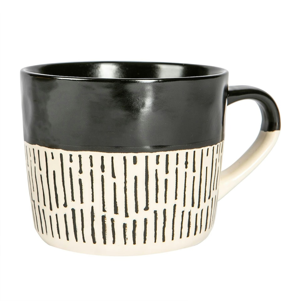 image 1 of Nicola Spring Ceramic Dipped Dash Coffee Mugs - 475ml - Black/Grey