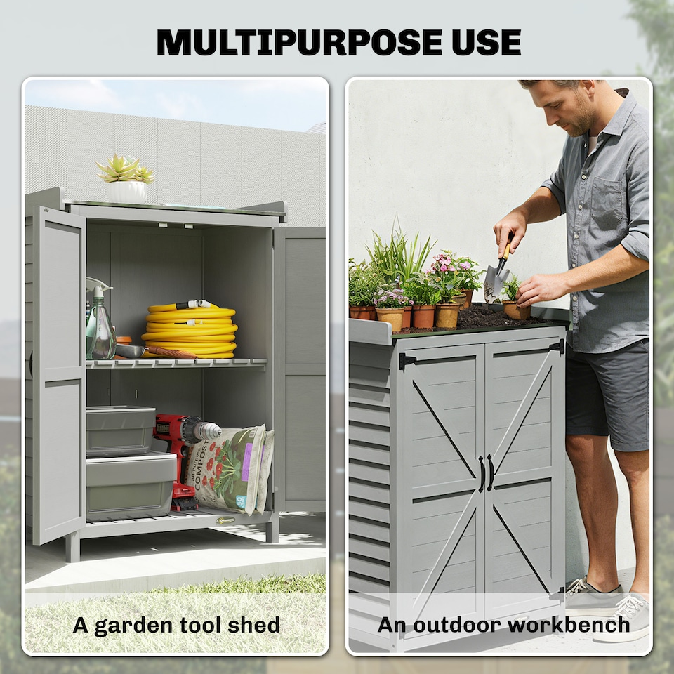 image 1 of Outsunny Wooden Garden Shed, Garden Tool Storage Shed, Double Doors, Grey