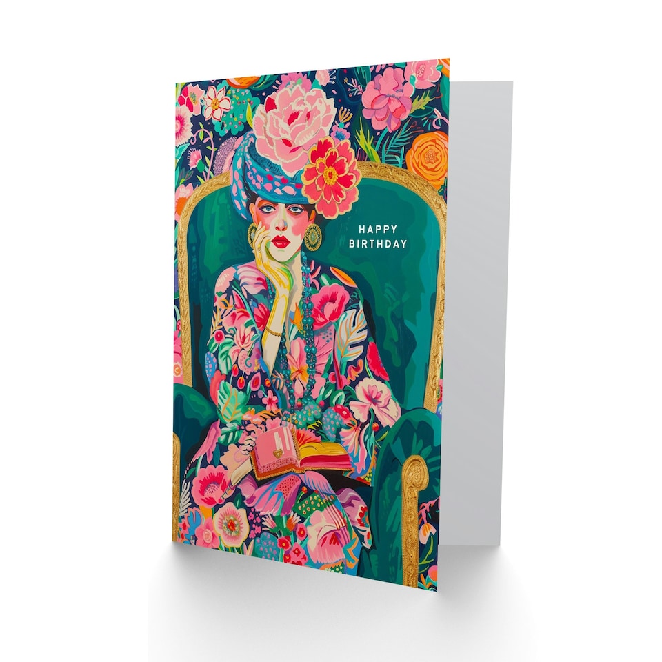 image 1 of Flower Pattern Floral Fashion Portrait For Her Birthday Card