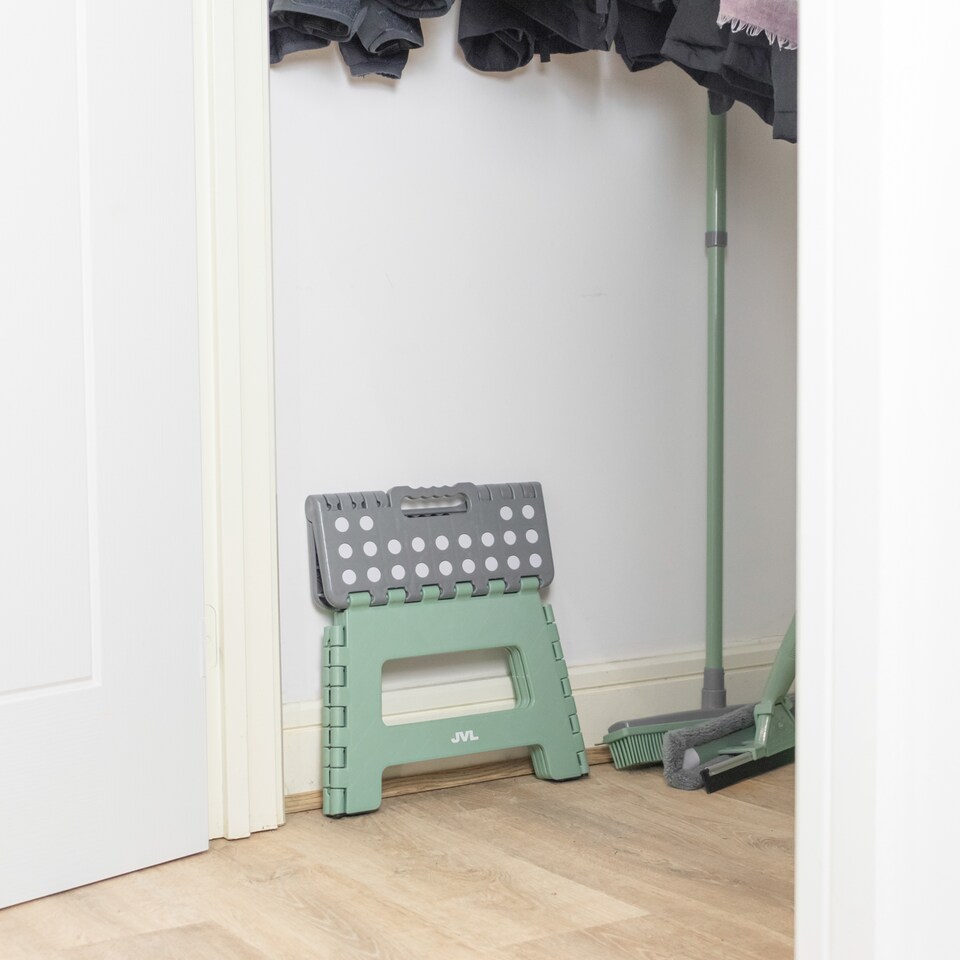 image 1 of JVL Small & Large Folding Step Stool Set – Multi-Purpose, Kitchen & Bathroom – Green