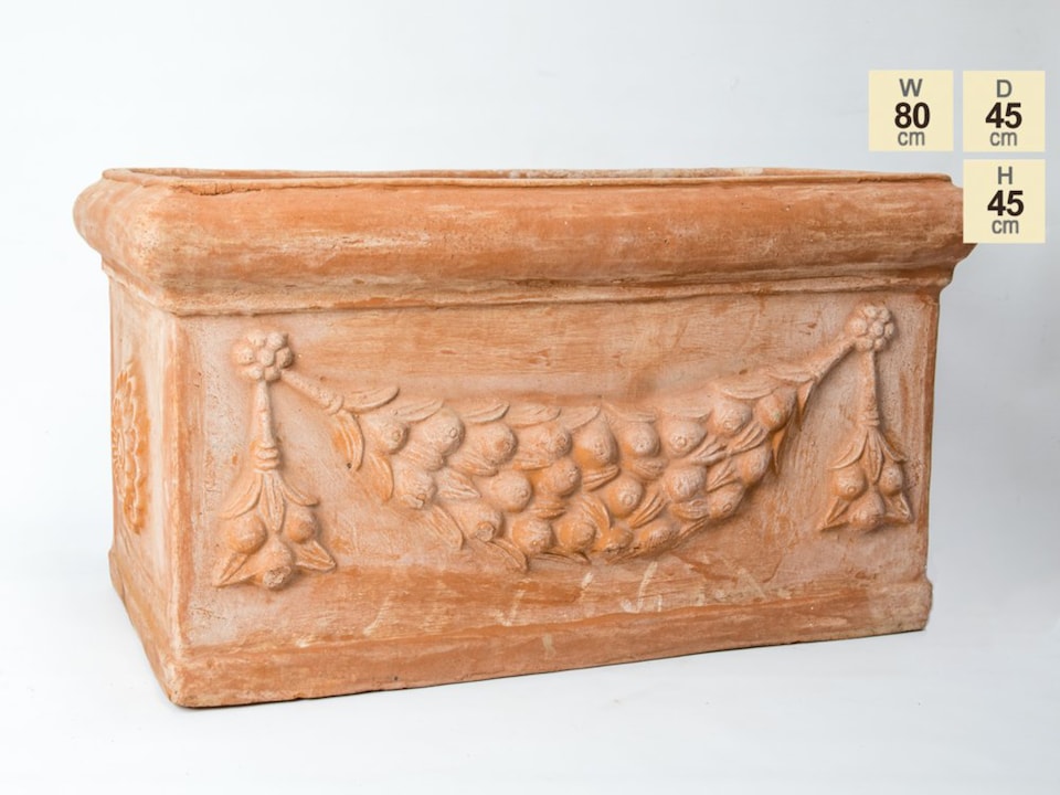 image 1 of Primrose Garden Large Terracotta Red Trough Planter With Decorative Detail 80cm