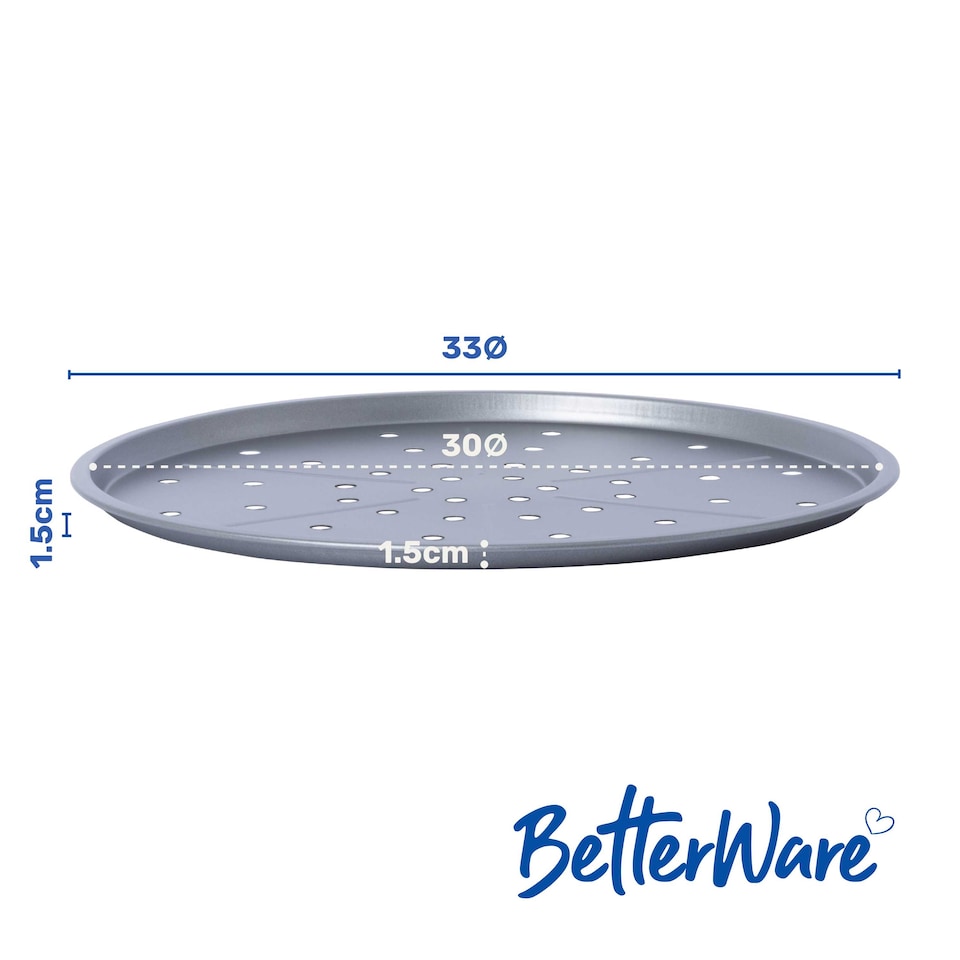 image 1 of BetterWare Essentials 33cm Non-Stick Pizza Tray | Low-Carbon Steel | Dishwasher & Freezer Safe | Aerated Design | Perfect for 12'' Pizzas