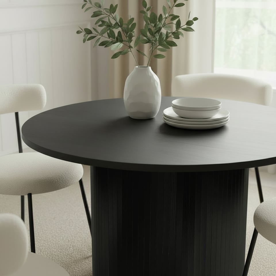 image 1 of OHS Madison Ribbed Round Dining Table Wood Effect